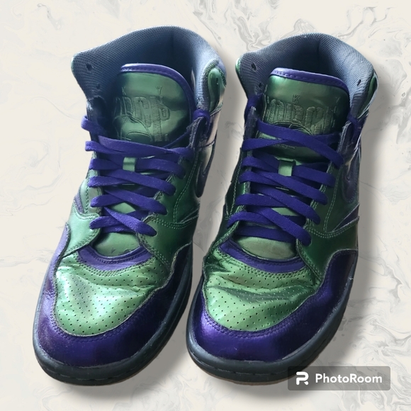 💎Custom Painted Nike Dunk High Top Sneakers Green Purple Size 9.5 EUC - Picture 6 of 7